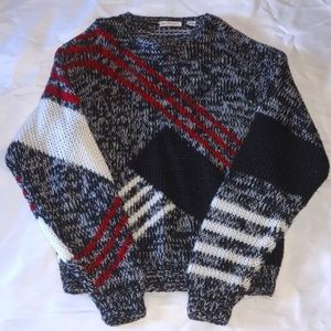 Vintage Koman Pullover Sweater White, Black & Red Color Block